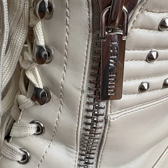 Nine West Cream Combat Boots with Studded Detail - Picture 2 of 6